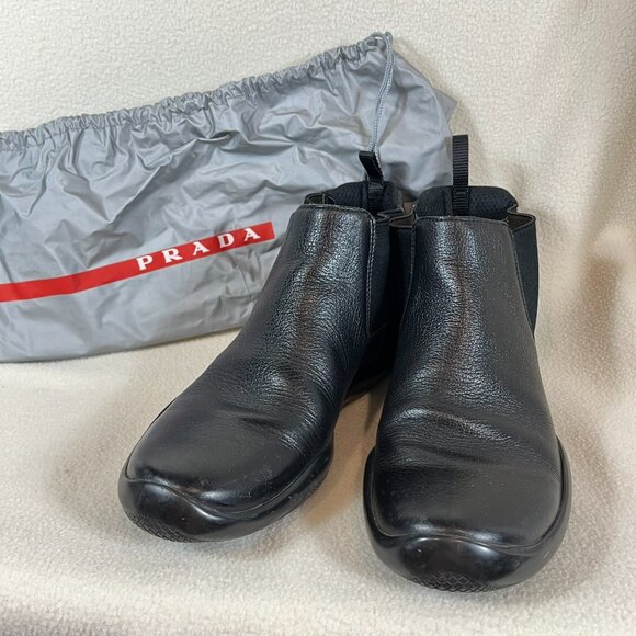PRADA Chelsea Leather Ankle Boots Men's Size 6 Made in Italy Very Good Condition - Picture 1 of 11